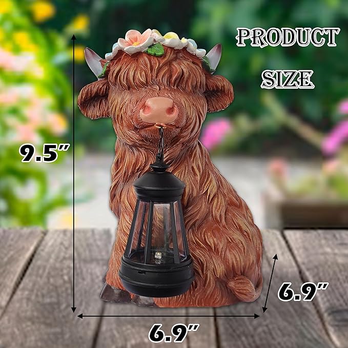 Garden Highland Cow Statue Solar Outdoor Decor with Flower Decoration，Funny Triple Highland Cow Decor Birthday Gifts for Women Mom，Highland Cows Figurine for Yard Garden Patio Lawn Ornaments