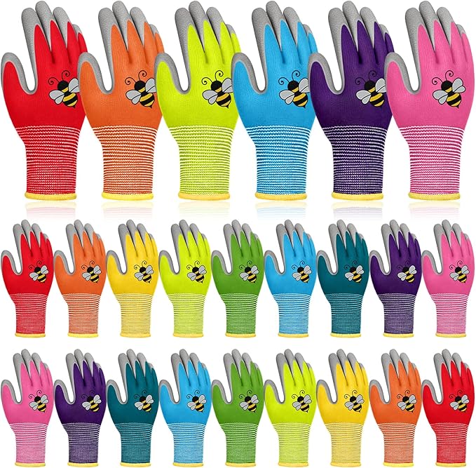 36 Pairs Kids Garden Gloves Children Work Gloves Non Slip Rubber Coated Gardening Gloves for Kids Toddlers Youth Boys Girls (Large (Age 9-11))