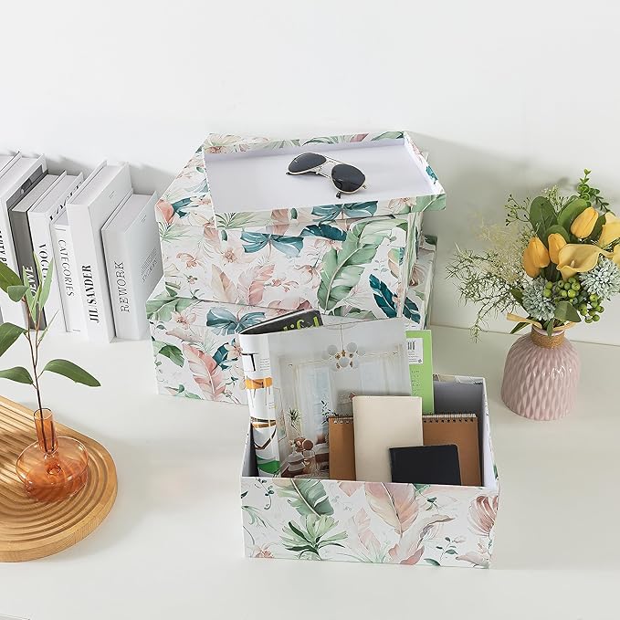 Soul & Lane Decorative Cardboard Storage Boxes with Lids for Home Decor and Organization, Set of 3 Large Keepsake Boxes for Memories & Gifts, Nesting Floral Photo Storage Containers, Jardin Jewel