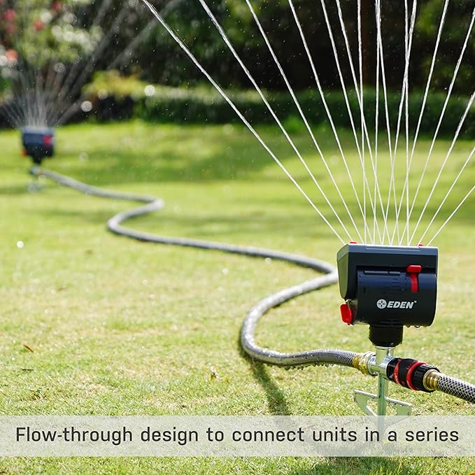 Eden 94145 4-Way Adjustable Mini Turbo Oscillating Sprinkler with Step Spike Gear Drive, Heavy Duty, Gardening Watering System, Lawn & Garden, Coverage up to 4069sq.ft
