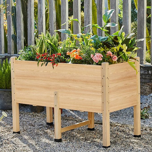 Amerlife 4x2 Ft Raised Garden Bed - Features Legs, Drainage Holes, 16 Inch Depth Ideal for Vegetables, Flowers, Herbs, Elevated Wood Planter Box for Balcony, Patio, and Backyard, Easy Assembly