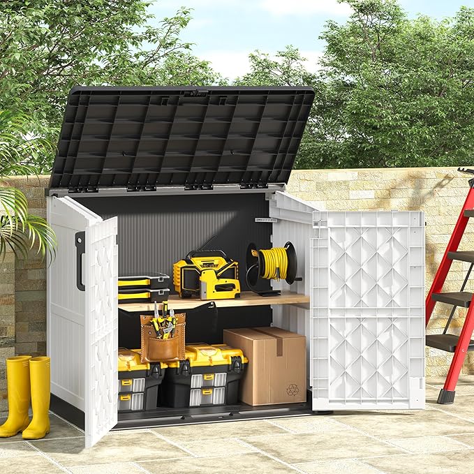 36 Cu Ft Resin Outdoor Storage Shed, Weatherproof Horizontal Outdoor Storage Cabinet with Dual Lock Door for Backyard, Patio, Garage, Garden(White)