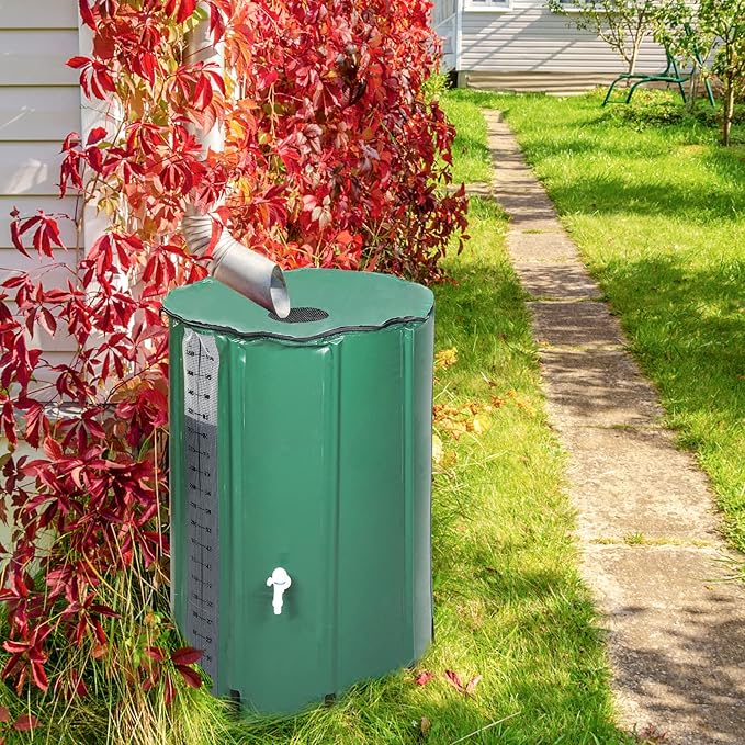 100 Gallon Collapsible Rain Barrel, Rain Catcher Barrel, Portable Rainwater Collection System with Volume Scale Mark, Two Spigots and Overflow Kit, Rain Water Barrel Collector for Garden, Green