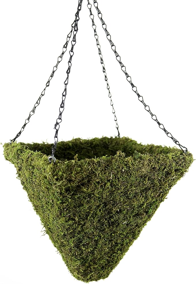 SuperMoss (29330 MossWeave Hanging Basket | Outdoor Hanging Planter with Moss | Decorative Plant Hanger for Porch, Balcony, Garden & Home Décor, Pyramid, Set of 2 (S/L), Green