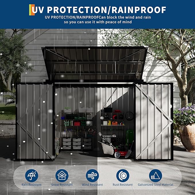 Outdoor Trash Can Storage 2 Binsgarbage Bin Storage Shed, 3x6 FT Garbage Bin Storage Shed with Chain Lid, Metal Outdoor Storage for Garden, Backyard, Lawn and Patio