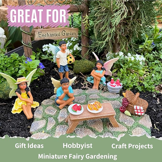 PRETMANNS Fairies for Fairy Garden – Cute Accessories for an Outdoor Miniature Garden – Boy & Girl Fairy Kit - 9 Colorful & Beautifully Crafted Pieces