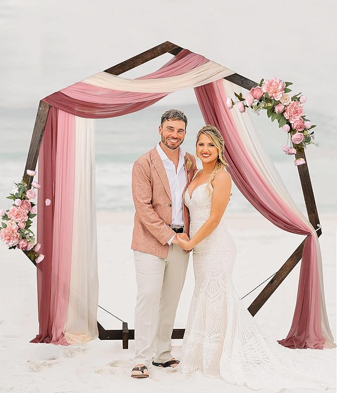 DearHouse Wooden Wedding Arch, 7.2FT Heptagona Wooden Arch for Wedding Wood Arch Wedding Arbor Backdrop Stand for Ceremony Rustic Wedding Birthday Parties Indoor Outdoor Garden Decor, AWERT0-3
