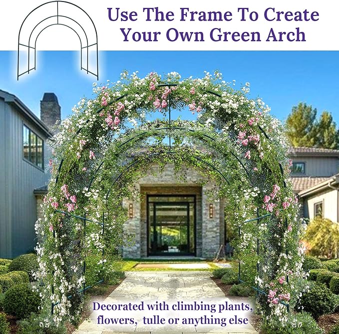 Multi-Size Large Garden Support Arch Frame Climbing Plant Arch Arbor for Flowers/Fruits/Vegetables (8.2ft x 7ft x 7.2ft)