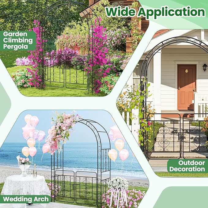Moccha Garden Arch, 84" Arbor Trellis with Lockable Gate for Climbing Plants, Roses, Vines, Outdoor Pergola Archway, Heavy-Duty Garden Arbor for Lawn Patio Bridal Party Decoration Pathway Ceremony