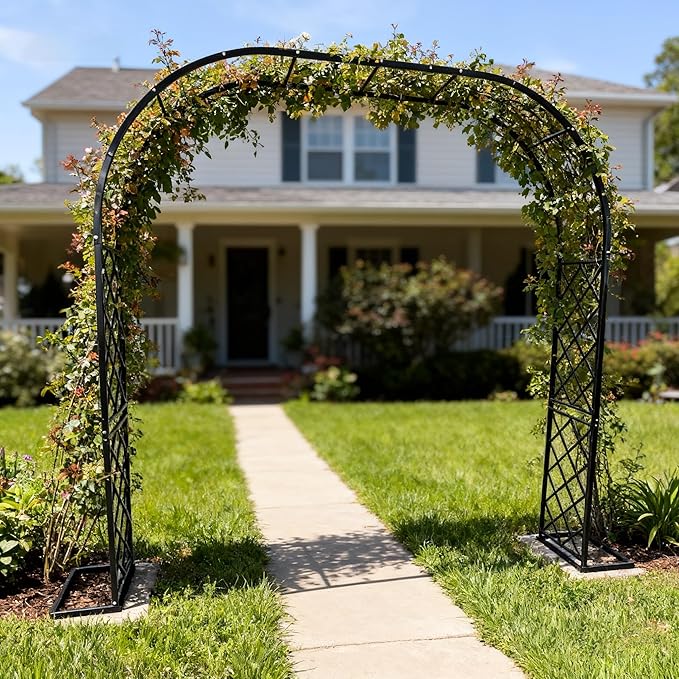 Metal Garden Arbor, Heavy Duty Metal Garden Arch Trellis for Climbing Plants, Decorative Archway Wedding Arch Frame for Patio, Backyard, Patio, Lawn, Pathway, Black