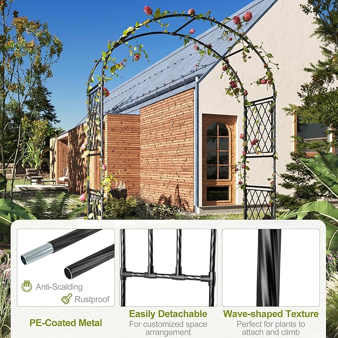 Metal Garden Arbor, 86.6" x 47" Arch Trellis for Climbing Plants, Weather-Resistant Decorative Wedding Archway, Sturdy Iron Frame, Outdoor Black Garden Arch for Patio, Lawn, Pathway, Event Party Back