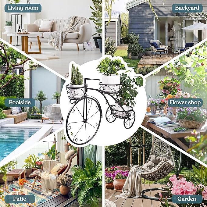 Sorbus Tricycle Plant Stand - Flower Pot Cart Holder - Ideal for Home, Garden, Patio - Great Gift for Plant Lovers, Housewarming, Mother’s Day - Parisian Style (Black)