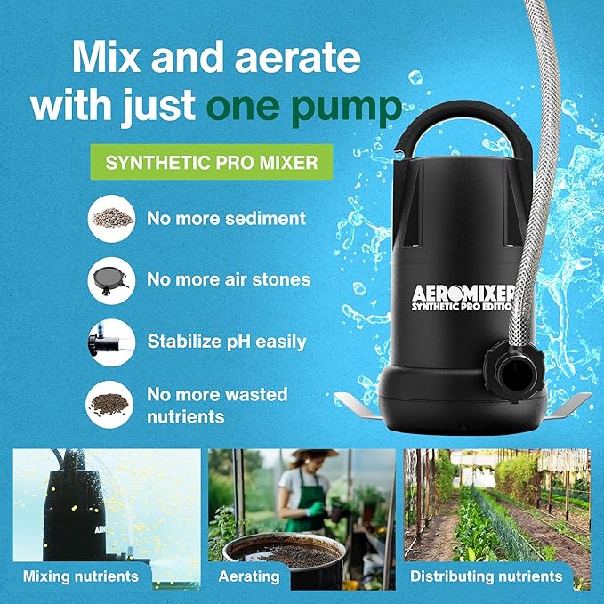 Aeromixer Synthetic 3/4 HP Submersible Mixing + Aerating Pump - Submersible Water Pump for Nutrient Mixing and Aerating, Electric Garden Water Pumps, Heavy Duty Outdoor Pumps for Farming and Gardening