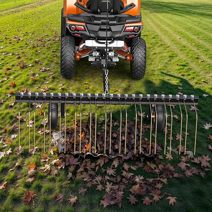 AUTOSAVER88 60" Tow Behind Steel Pine Straw Rake Durable Corrosion Resistant Lawn Rake