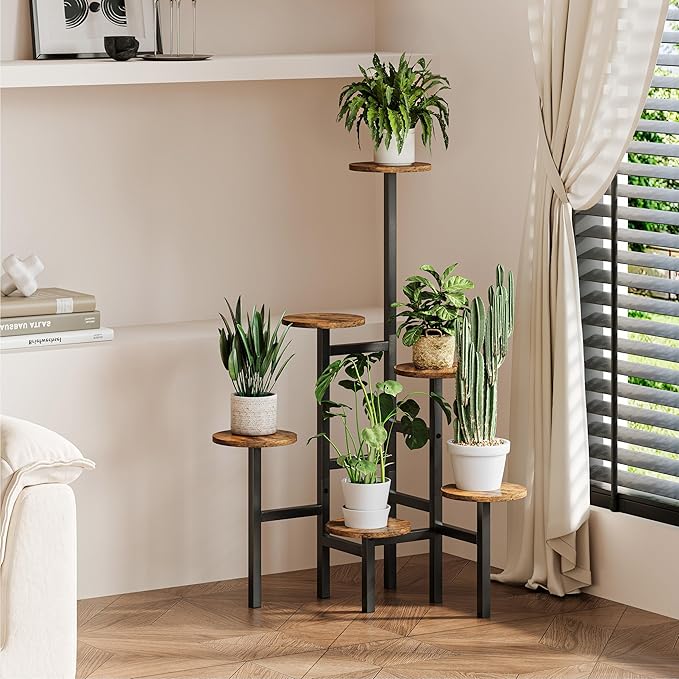6 Tier Corner Plant Stand Indoor Outdoor, Tall Large Plant Shelf for Multiple Plants, Tiered Flower Pot Holder, Metal Display Plant Shelves for Living Room, Balcony, Patio, Garden(Rustic Brown)GPS514R