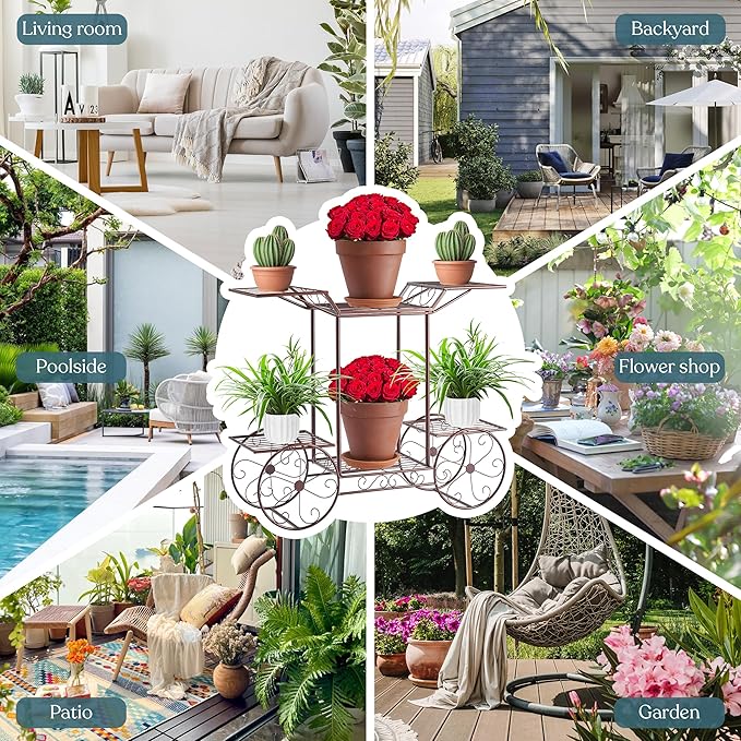 Sorbus® Garden Cart Stand & Flower Pot Plant Holder Display Rack, 6 Tiers, Parisian Style - Perfect for Home, Garden, Patio (Bronze)