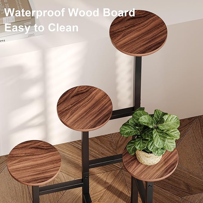 6 Tier Corner Plant Stand Indoor Outdoor, Tall Large Plant Shelf for Multiple Plants, Tiered Flower Pot Holder, Metal Display Plant Shelves for Living Room, Balcony, Patio, Garden(Walnut Brown)GPS514DB
