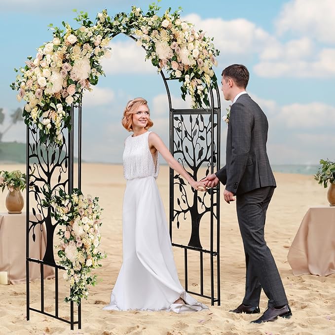 Plow & Hearth Arch Metal Outdoor Garden Arbor, 84 inches Tall, Iron Trellis Lattice for Climbing Plants, Wedding Arch, Outdoor Patio Décor (Tree of Life)