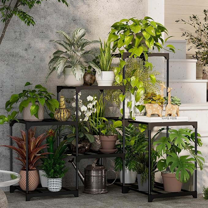 Plant Stand Indoor Plant Shelf Outdoor Metal Plant Rack for Multiple Plants 9 Pots Ladder Plant Pot Holder for Living Room Patio Garden Home Decor