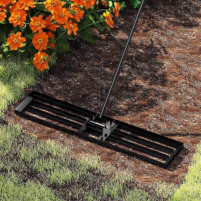 46" x 10" Lawn Leveling Rake, Heavy Duty Landscape Rake with 67" Handle, Non-Slip Grip & Flat Head, Space-Saving Lawn Level Tool for Garden, Backyard, Golf Course & Sports Field(Black)