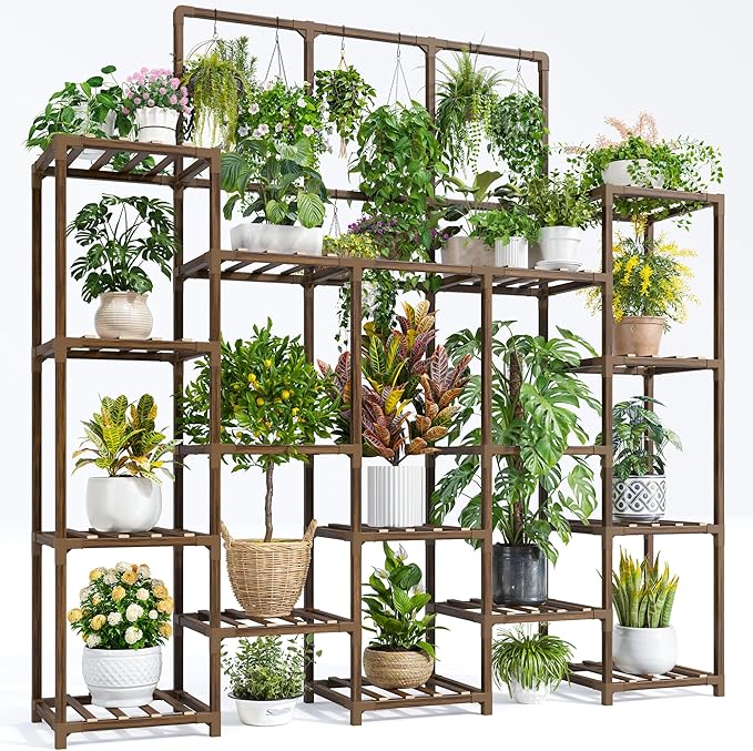 EnHomee Plant Stand Indoor Tall Plant Stand Outdoor Large Wood Plant Shelf Indoor for 22 Pots Plants,4-tiers Plant Holder for Patio Living Room Gardening Balcony, 55.9" Wx63.1 Hx11.78 D