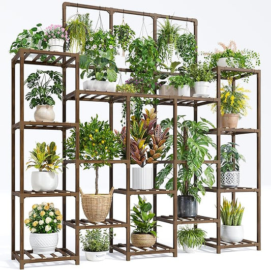 EnHomee Plant Stand Indoor Tall Plant Stand Outdoor Large Wood Plant Shelf Indoor for 22 Pots Plants,4-tiers Plant Holder for Patio Living Room Gardening Balcony, 55.9" Wx63.1 Hx11.78 D