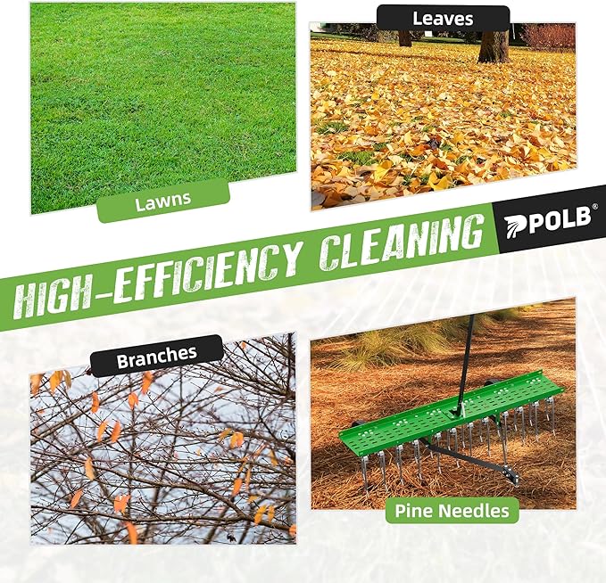 48" Tow-Behind Dethatcher with 24 Spring Steel Tines, Pull Behind Lawn Tractor Mower Grass Rake for Yard, Garden, and Farm Care – Removes Thatch, Leaves, and Pine Needles-Green