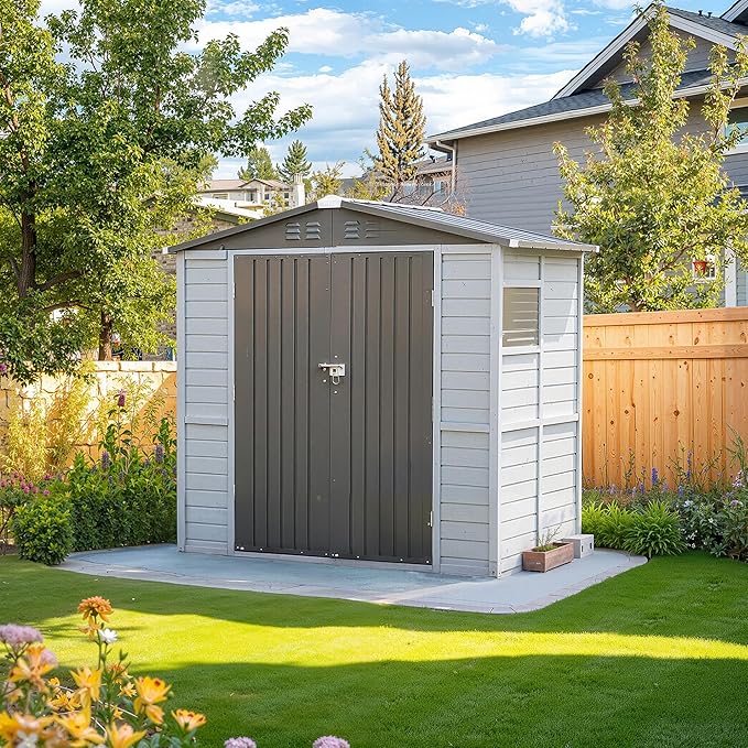 6x4 FT Outdoor Wood Storage Shed, Garden Tool Shed with Windows, Outside Storage Shed Waterproof for Backyard, Garden, Patio, 4 Vents (Without Floor) Gray