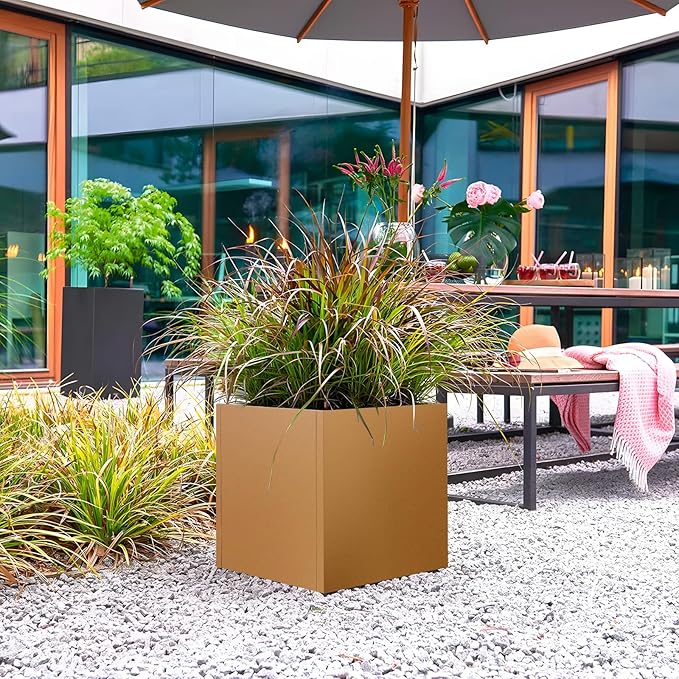 Corten Steel Planter Box 24"x24"x25", Metal Planter Spliced Flower Pot with Partitions, Outdoor & Indoor Large Rectangular Planter Box for Porch, Patio, Garden, Commercial Décor