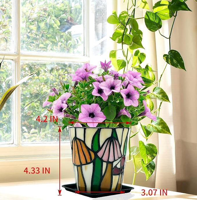 Stained Glass Mushroom Planter,Mushroom Pot with Drainage Holes,Unique Indoor and Outdoor Plant Pots, Funny Sansevieria Garden Planters, Gifts for Gardeners Woman Visit The Store