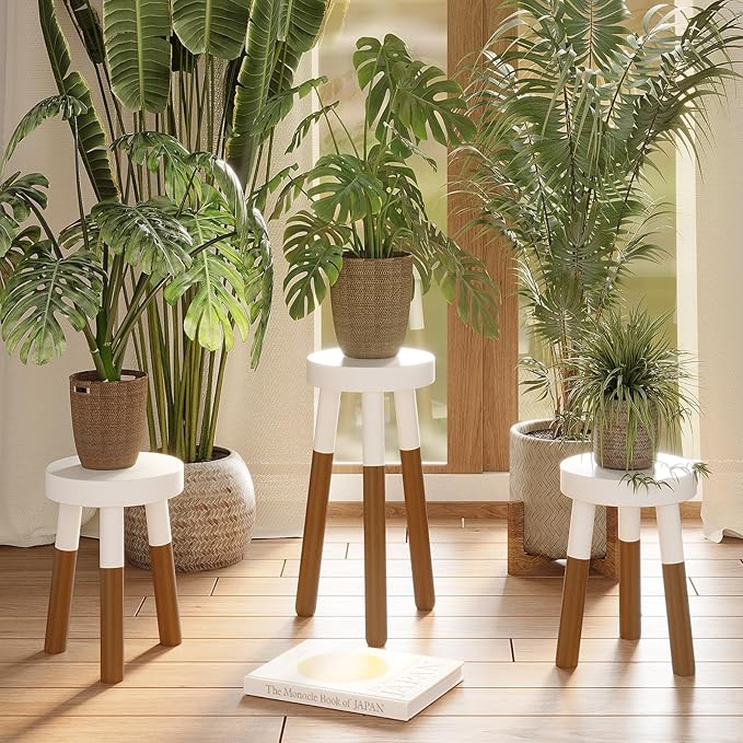 9" Rubber Wood Plant Stool, Wood Accent Stool, Reverse Dipped (12" Tall)