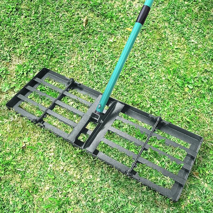 Breeze Touch Lawn Leveling Rake 48x10 Weighted & Collapsible Plate, Heavy Duty Yard Leveler Rake with 77" Adjustable Stainless Steel Handle, Lawn Tools for Gardening, Golf Course, Farm, Pasture