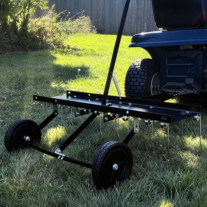 YITAMOTOR 40 Inch Tow Behind Dethatcher, Lawn Dethatcher Rake with 20 Spring Steel Tines & Lift Handle for ATV or Mover Tractors, Tow Behind Lawn Rakes for Lawn Garden Farm Grass