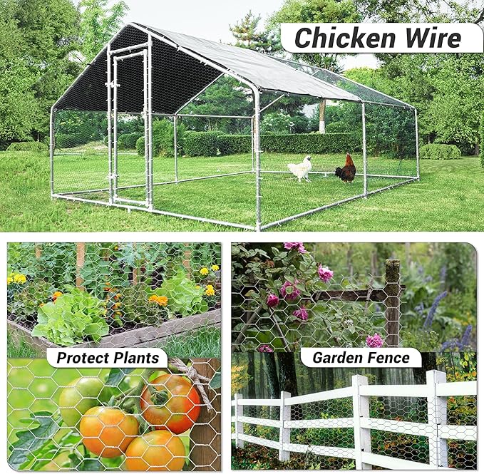 Chicken Wire Fencing Mesh, Galvanized Hexagonal Floral Chicken Wire, Outdoor Anti-Rust Chicken Wire Poultry Netting for Garden Fence (1.5 ft x 100 ft, Hot-Dipped)