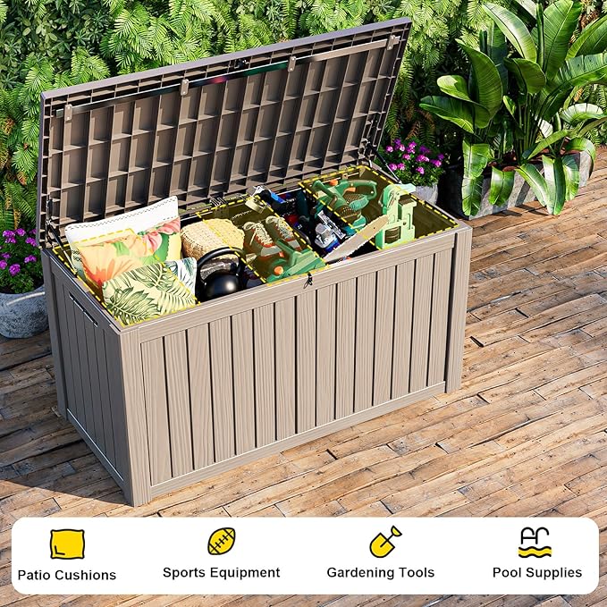 DRATO 180 Gallon Outdoor Storage Box, Large Waterproof Deck Box, Lockable Resin Storage Container with Reinforced Support for Patio Cushions, Garden Tools, UV-Resistant Outdoor Chest（Gray，180 Gallon）