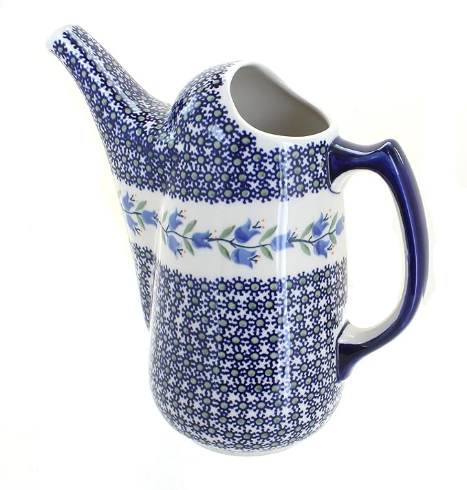 Blue Rose Polish Pottery - Blue Tulip Watering Can - 9" Tall - Polish Pottery Watering Can, For the Garden, Patio or Indoor Décor