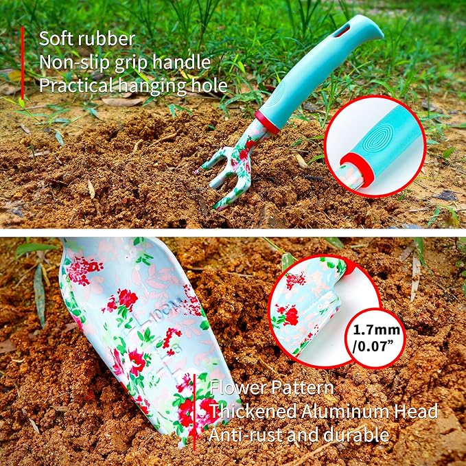 JUMPHIGH Womens Gardening Gifts Set - Floral Gardening Tools with Tote Bag - Gifts for Mom, Girlfriend or Women - Birthday, Christmas (Blue)