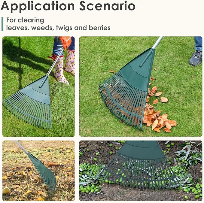ORIENTOOLS Garden Leaf Rake, Garden Rakes for Lawns Leaves with 65.7" Foldable Handle Rake, 26 Strong Tines Plastic Head Shrub Rake, Yard Garden Rake for Lawns, Grass, Flower Beds Leaves Cleaning