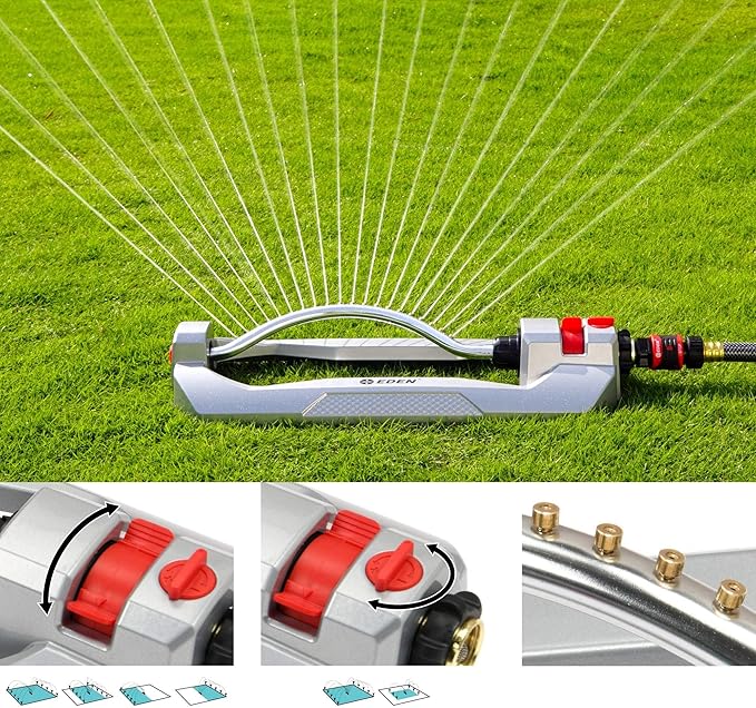 Eden 94115 Metal 2-Way Oscillating Sprinkler for Lawn and Garden w/Quick Connect Starter Set, 20 Brass Nozzles, Covers up to 4,300 sq. ft