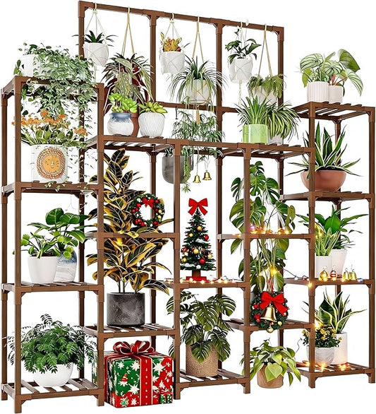Plant Stand Indoor Outdoor 63" Tall Plant Shelf for Plants 14-Tier Large Plant Sheves for Living Room Heavy Duty Plant Rack Garden Balcony Patio Hanging Planter