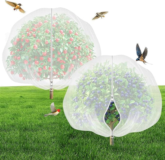 Fruit Tree Netting with Zipper & Drawstring - 8'x8' Garden Plant Net Pest Barrier to Prevent Cicadas Bird Squirrel Deer - Bug Protection for Blueberry Tomato with Fine Mesh Insect Cover(2 Pack)
