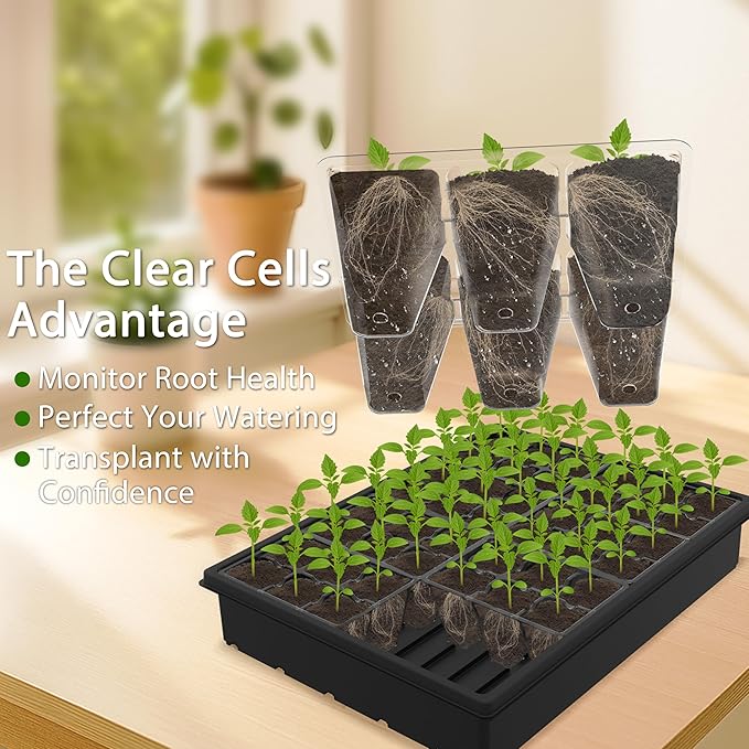 Gardzen Seed Starter Trays, 3 Set Seed Starting Kit with High Dome & Sturdy Base, Reusable Plant Starter Trays with Clear Cells for Seedlings and Microgreens