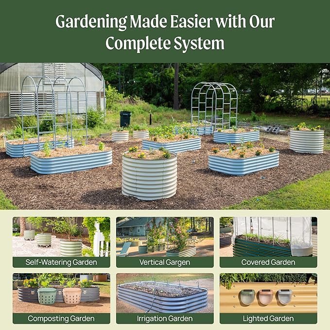 Vego garden 26" Extra Tall Raised Garden Bed Kits, 9 in 1 Modular Raised Planter Box for Vegetables Flowers Fruits Oval Metal Raised Garden-Modern Gray