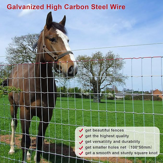 4x50FT Horse Fence, 2x4 Inch Mesh, Durable No-Climb Horse Fencing for Cattle, Goats,Sheep,Large Dogs, Livestock, Woven Wire Fencing for Farm, Garden and Field Use