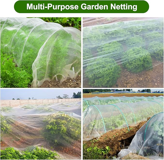 Garden Netting, Jevrench Durable Ultra Fine Garden Netting, Garden Plant Cover Row Cover Makes Plants, Vegetables, Fruits, and Flowers Grow Better (4ft x 10ft)