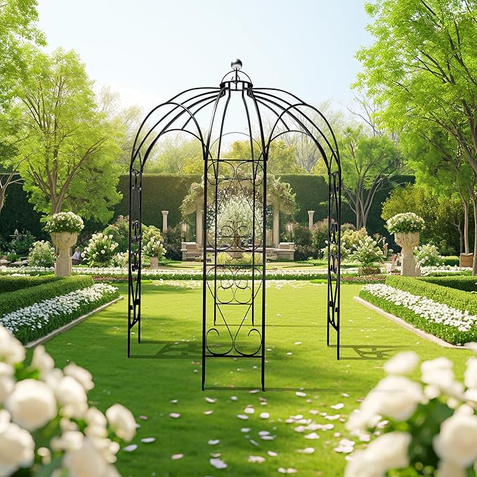 OUTOUR Versatile Oversized 9FT Iron Garden Gazebo Arbor Arbour Heavy Duty Metal ArchTrellis Support for Plants Climbing Garden Outdoor Yard Patio Wedding Party Ceremony Decor Arch