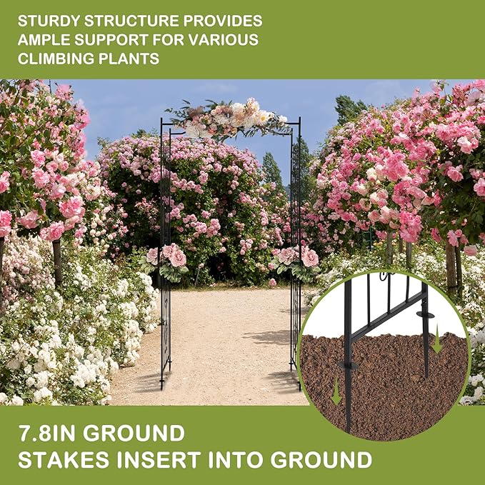 Outvita 7.5Ft Garden Arch Arbor, Steel Frame Stand Trellis, Arbour Archway for Wedding Ceremony Decoration Plant Climbing Rose Vines Lawn Courtyard Patio Pathway Black