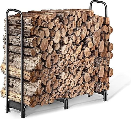 Firewood Rack，4ft Heavy Duty Fire Wood Storage Racks for Indoor Outdoor，Metal Log Holders for Firewood，Fireplace Wood Pile Storage Stacker Organizer, Black