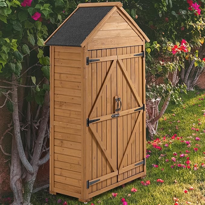 KEIKI 39.56" L Outdoor Storage Cabinet Tool Shed,Wood Frame with Sloped Roof Lockable Door for Patio Furniture Tools