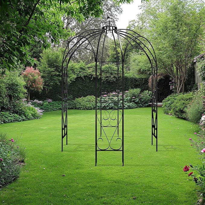 OUTOUR Versatile Oversized 9FT Iron Garden Gazebo Arbor Arbour Heavy Duty Metal ArchTrellis Support for Plants Climbing Garden Outdoor Yard Patio Wedding Party Ceremony Decor Arch